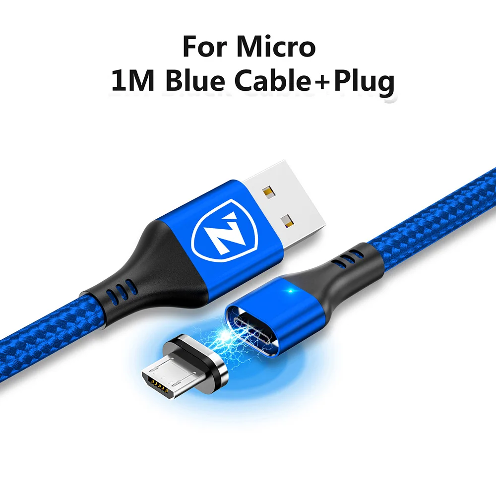 BlueMicro ZRSE Магнитный Micro Usb кабель для Iphone samsung 3A Быстрая зарядка данных провод шнур магнит Зарядное устройство Usb type C кабель для мобильного телефона - Цвет: BlueMicro