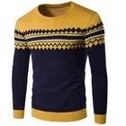 Модный весенний Мужской пуловер с круглым вырезом, свитер, Базовая рубашка, индивидуальный цветной облегающий свитер в клетку со стразами