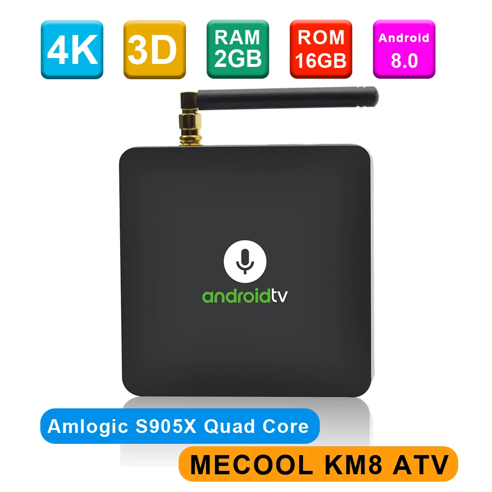 ТВ-приставка MECOOL KM8 ATV Android TV 8 0 с поддержкой Bluetooth и ИК-голоса Amlogic S905X 2 ГБ/16 ГБ