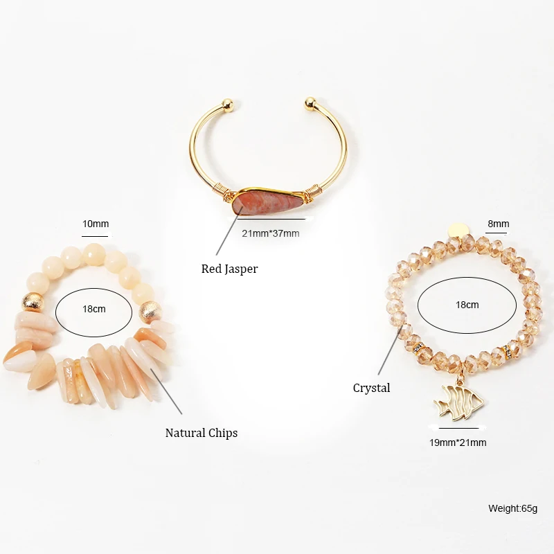 Bojiu Women Bracelets ladyy's Jewelry Fish Pendant Witn Natural Stone Crystal Beaded Bracelets 3Pcs/set BCSET48 images - 6
