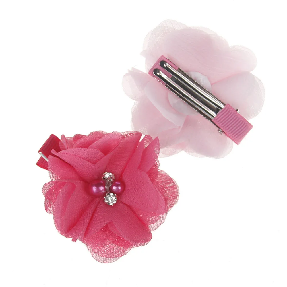 

1 Lot/4 PCS Children Hair Clips Headwear Lovely Chiffon Mesh Flower Hairpins Rhinestone Pearl Hairgrip Hair Accessories For Kids