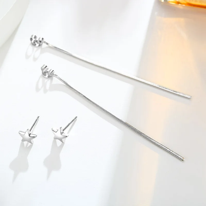 Женские серьги гвоздики из серебра 100% пробы с маленькой звездой|drop stud earrings|fashion