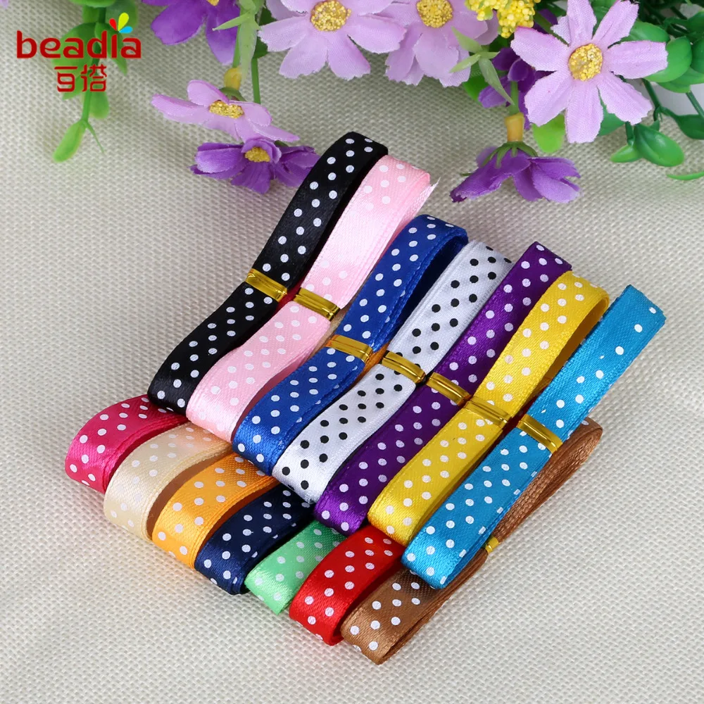 Dotted Satin Ribbon Width 10mm Random Mixed Color 12yards/bag Wedding Dress Gift Packaging DIY Handmade Material | Дом и сад