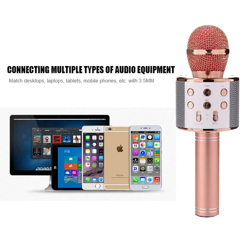 Беспроводной микрофон WS858L со светящимся Bluetooth домашний караоке динамик