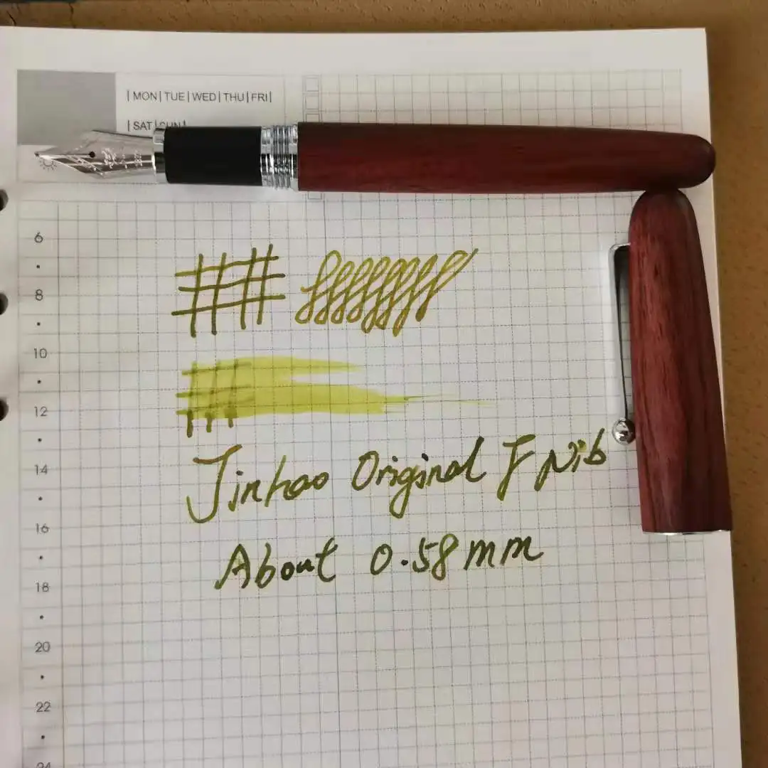 Red Wood F 0.58mm Jinhao Wooden Fountain Pen Ink Pen#6 Size F/M Wet/Architect/Fude Nib Optional Stationery Office school supplies - Цвет: Red Wood F 0.58mm