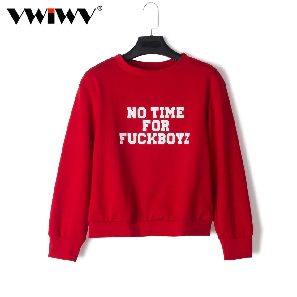 VWIWV кофты Повседневное с длинным рукавом экипаж шеи нет времени для FUCKBOYZ Письмо