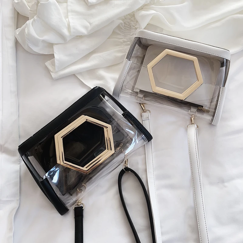 Прозрачные сумки через плечо из ПВХ с металлической ручкой женская сумка