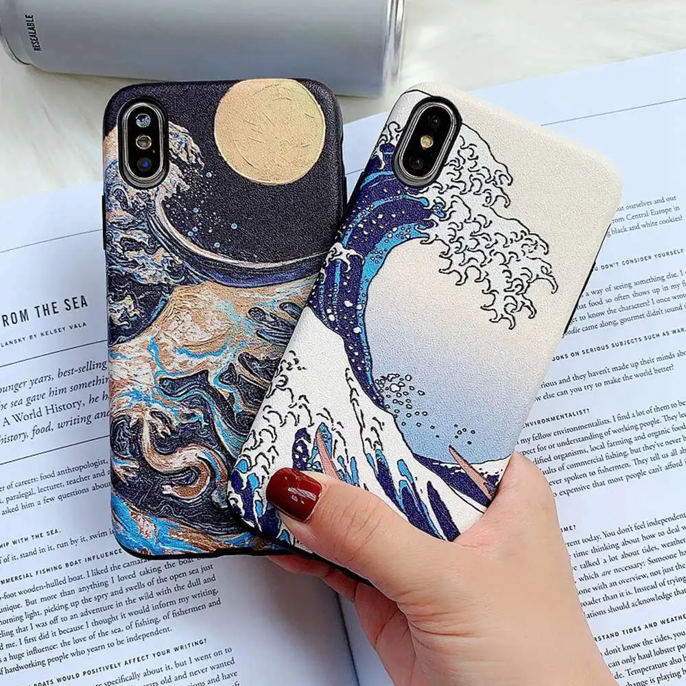 Чехол для телефона KISSCASE с тиснением iPhone X XR XS Max The Great Wave of Kanagawa чехлы узором 7 8 6 6S Plus