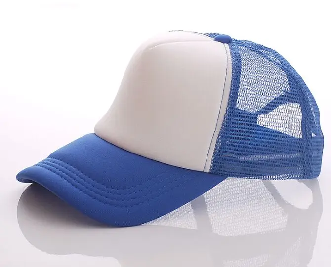 Blue and white Новинка, 1 шт., OEM ODM, Пользовательский логотип, реклама, дышащая сетка, Snapbacks, Кепка для водителя грузовика, для взрослых, повседневная, регулируемая бейсболка, Gorros - Цвет: Blue and white