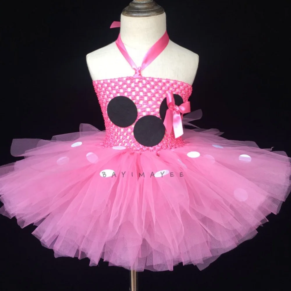 Lovely Baby Pink Tutu Dress 2Layers Crochet Tulle with White Dots and Headband Kids Cosplay Cartoon Party Tutus | Детская одежда и