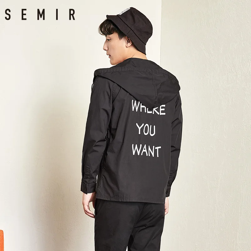 Мужское пальто с капюшоном SEMIR хлопковое Свободное длинным рукавом на весну
