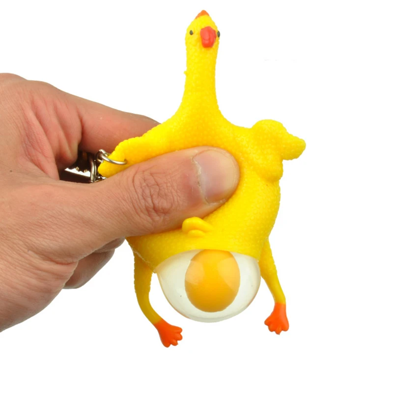 Novelty Yellow Chicken Laying Egg Keychains Sticky Venting Prank Mischievous Spoofing Mood Squeeze Relief Gift Key Chain Keyring | Украшения