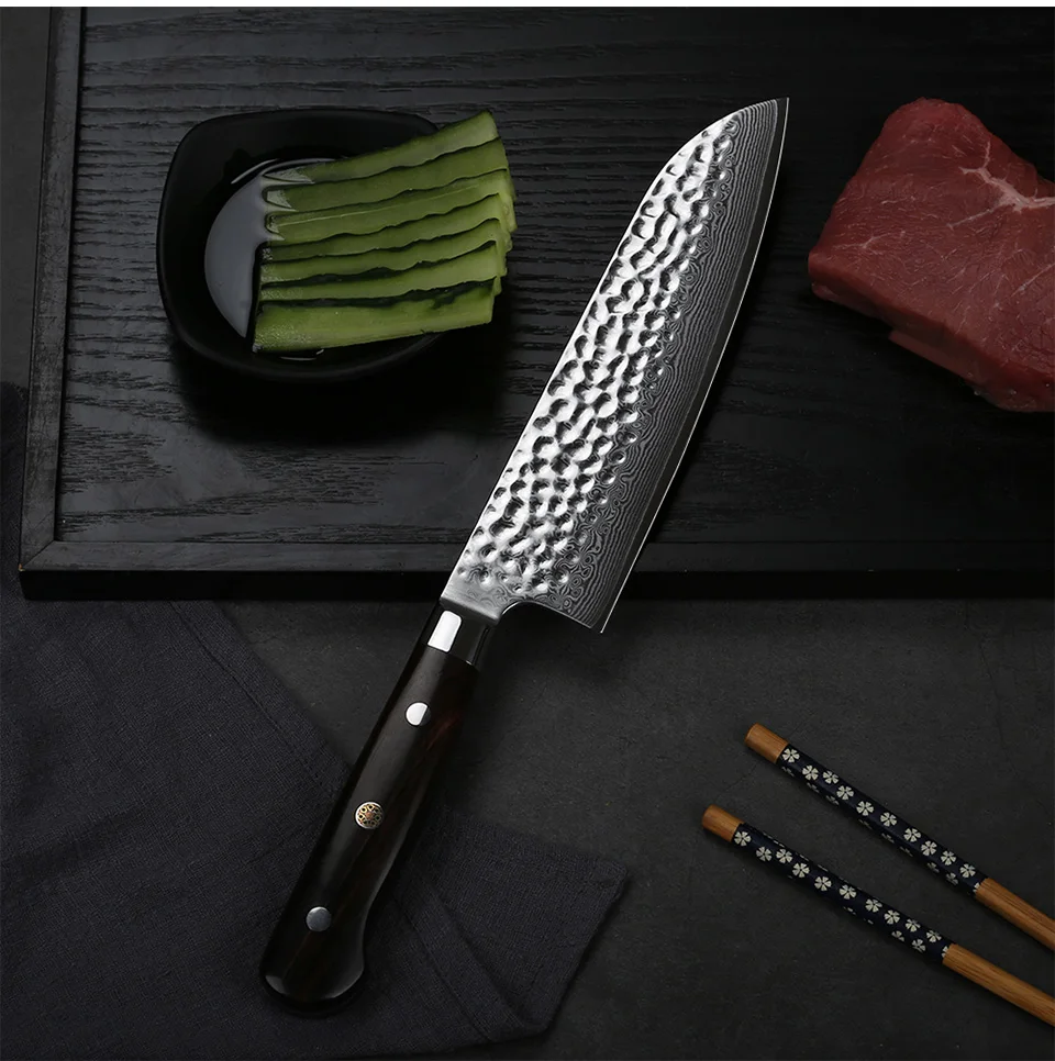 TURWHO 7 ''высокое качество японский нож шеф-повара VG-10 Дамасская сталь нож Santoku Pro Дело с мясом фрукты овощи кухонный нож