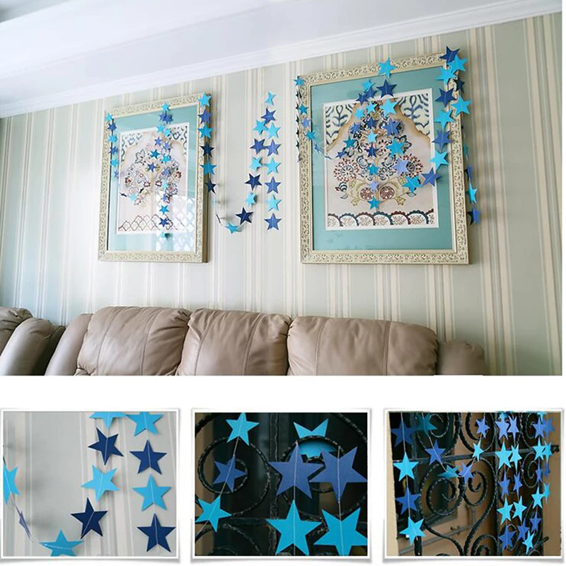 2 м правая Золотая Серебряная Звезда декоративная бумага для вечеринок гирлянды