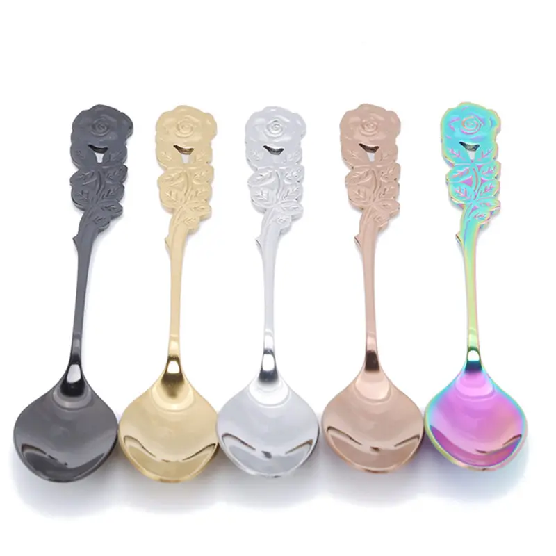Модная красочная розовая ложка с ручкой из нержавеющей стали кофе десерт салат