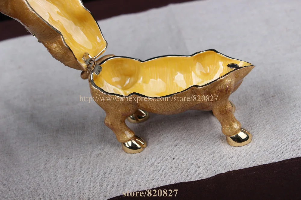 FengShui Full Crystal Design Wall Street Cow Statue Trinket Box Cow animal bejeweled trinket jewelry box figurine  ring holder