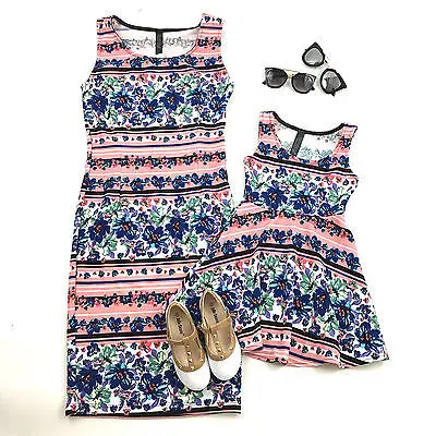 2017 новые одинаковые платья для мамы и дочки летнее платье без рукавов с принтом