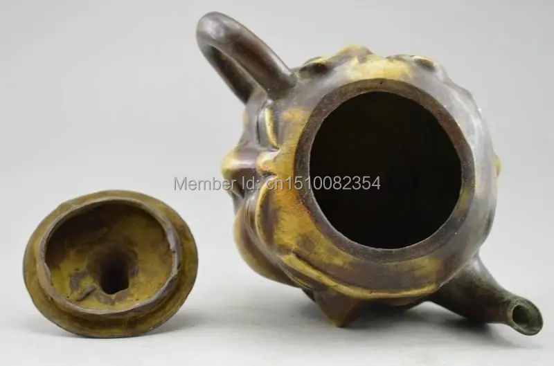 Коллекционные старые ручные медные карвенные 4 слойные статуи Будды чайник в