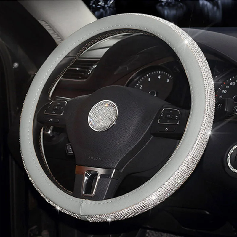 sliver wheel cover Стразы, кожаный чехол на руль для автомобиля, крышка на руль, Хрустальный чехол, авто аксессуары для интерьера для женщин и девушек - Название цвета: sliver wheel cover
