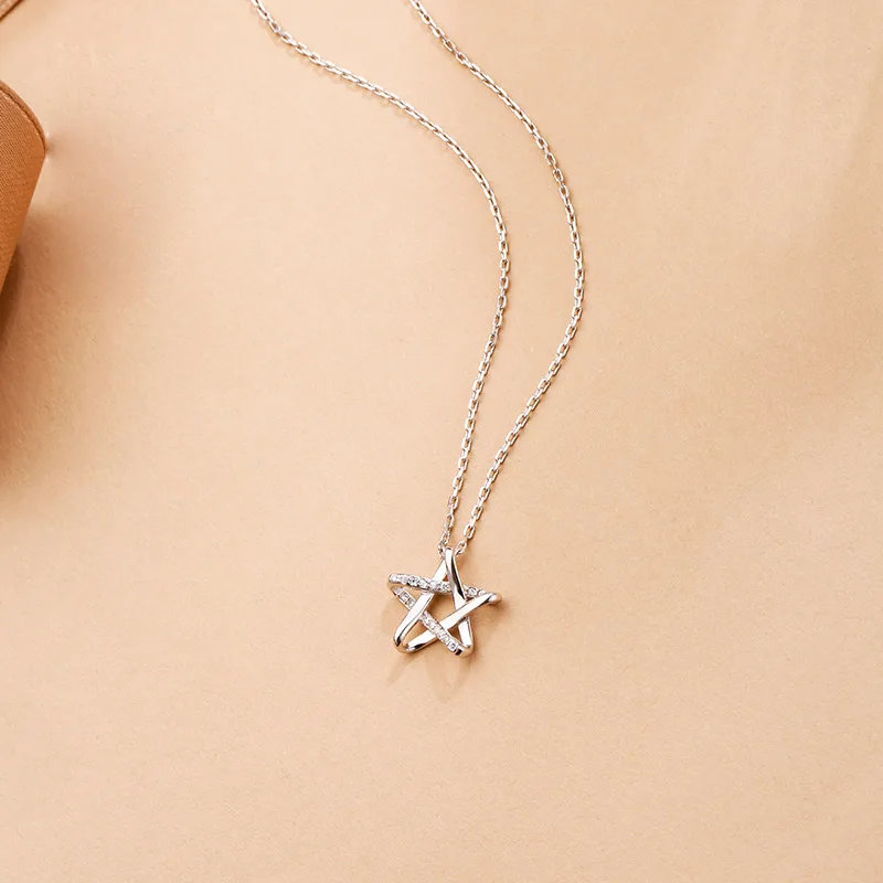 

SA SILVERAGE 925 Sterling Silver Star Stud Earrings Necklaces Jewelry Sets 925 Silver AAA Zirconia Earrings Necklaces Sets Woman