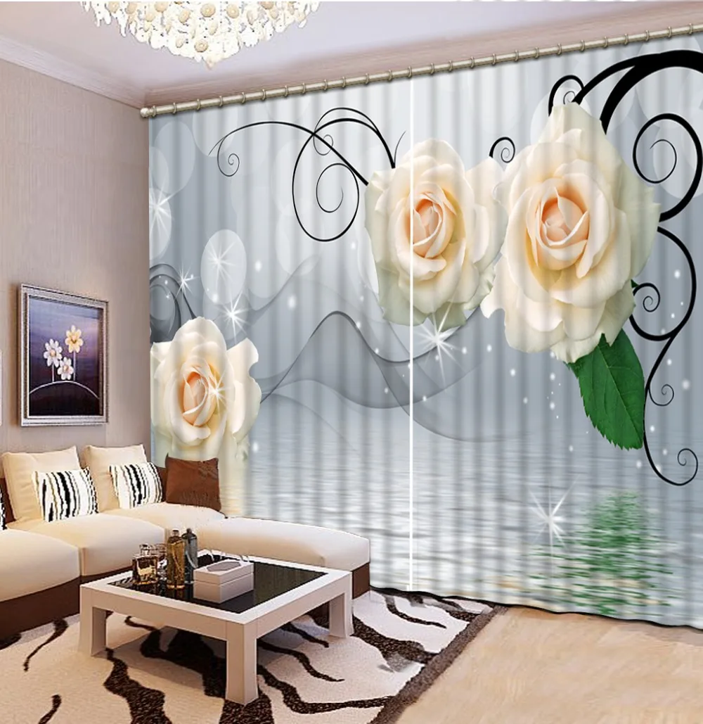 

flower curtains photo Blackout Window Drapes Luxury 3D Curtains For Living room Bed room Office modern curtains