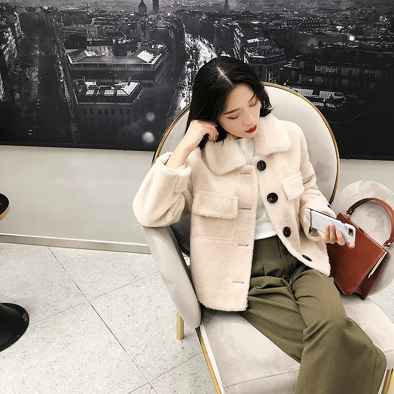 beige Норковый меховой воротник, пальто из натурального меха, уличная шерстяная куртка, осенне-зимнее пальто, женская одежда, Корейская винтажная овечья шерсть, ZT3291 - Цвет: beige