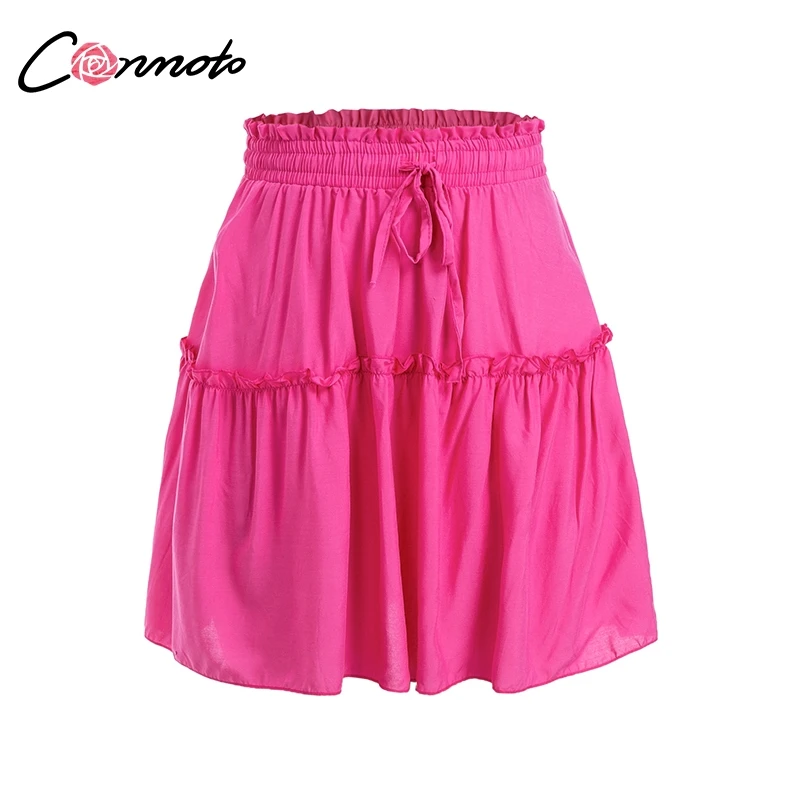 Conmoto темно зеленая юбка Повседневное сладкий rufflespink Для женщин Feminino Высокая талия