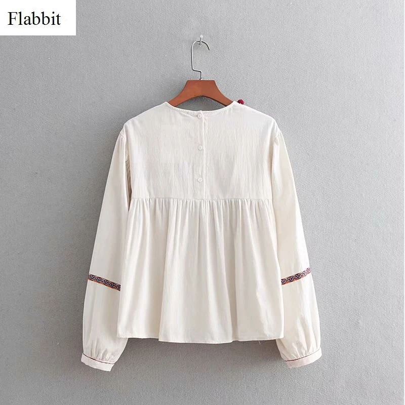 Flabbit Женская Винтажная с круглым вырезом геометрическая вышивка этническое