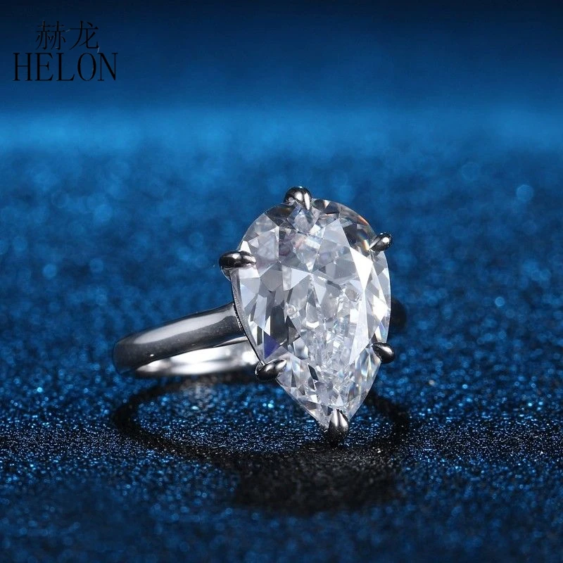 

HELON 925 Sterling Silver Flawless 10.2ct AAA Graded Cubic Zirconia Engagement Wedding Ring Women Wedding Romantic Party Jewelry