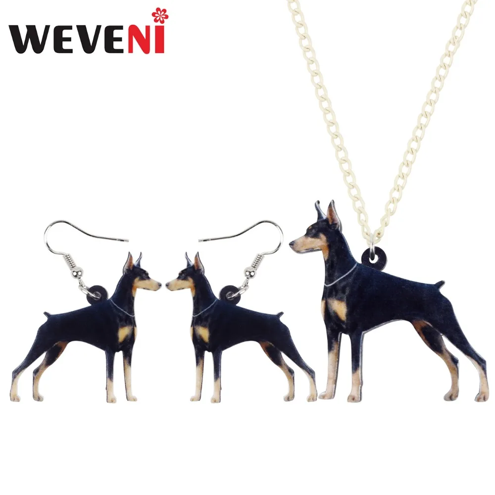 WEVENI акриловые элегантные серьги подвески в виде собаки Doberman ожерелье ошейник