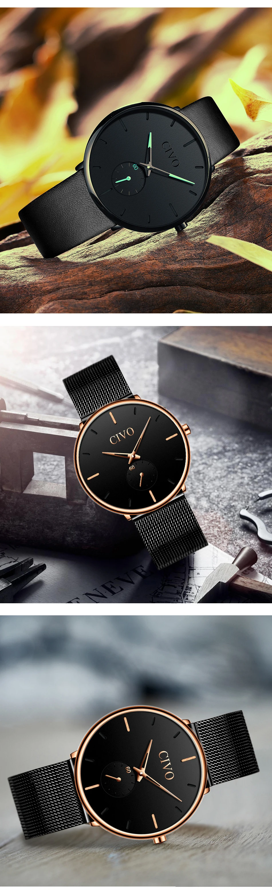 Reloj Hombre, новинка, CIVO, мужские часы, Топ бренд, роскошные, водонепроницаемые, кварцевые, наручные часы, модные, повседневные, ультра тонкие часы, мужские часы