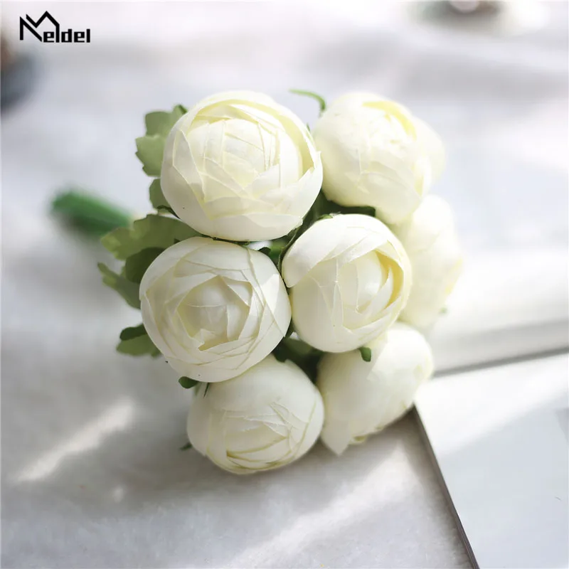 Meldel свадебные букет искусственного шелка Роза Пион 7 цветок с головками розовый