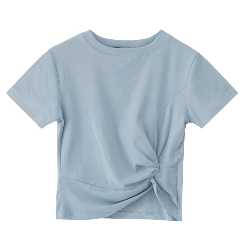 Летние укороченные топы 7 цветов 2019 однотонные футболки в Корейском стиле с