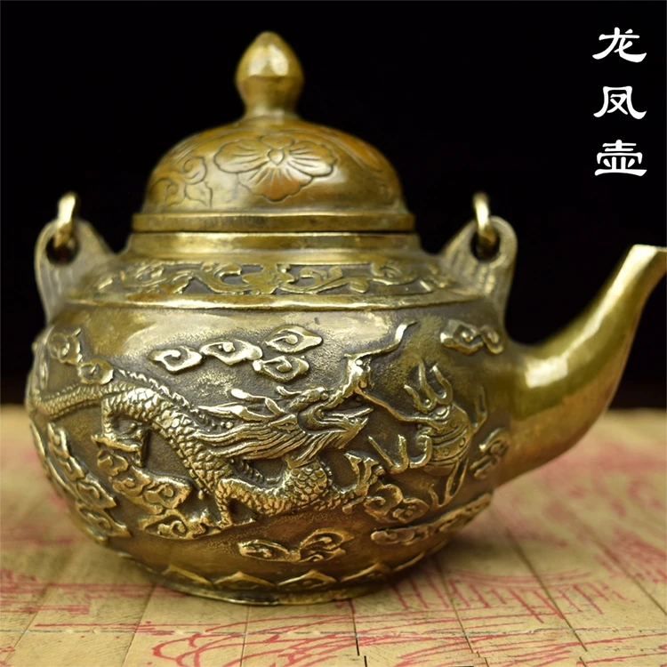 Copper won five lotus copper pot 100 birthday Brass Teapot dragon home auspicious ornaments | Дом и сад