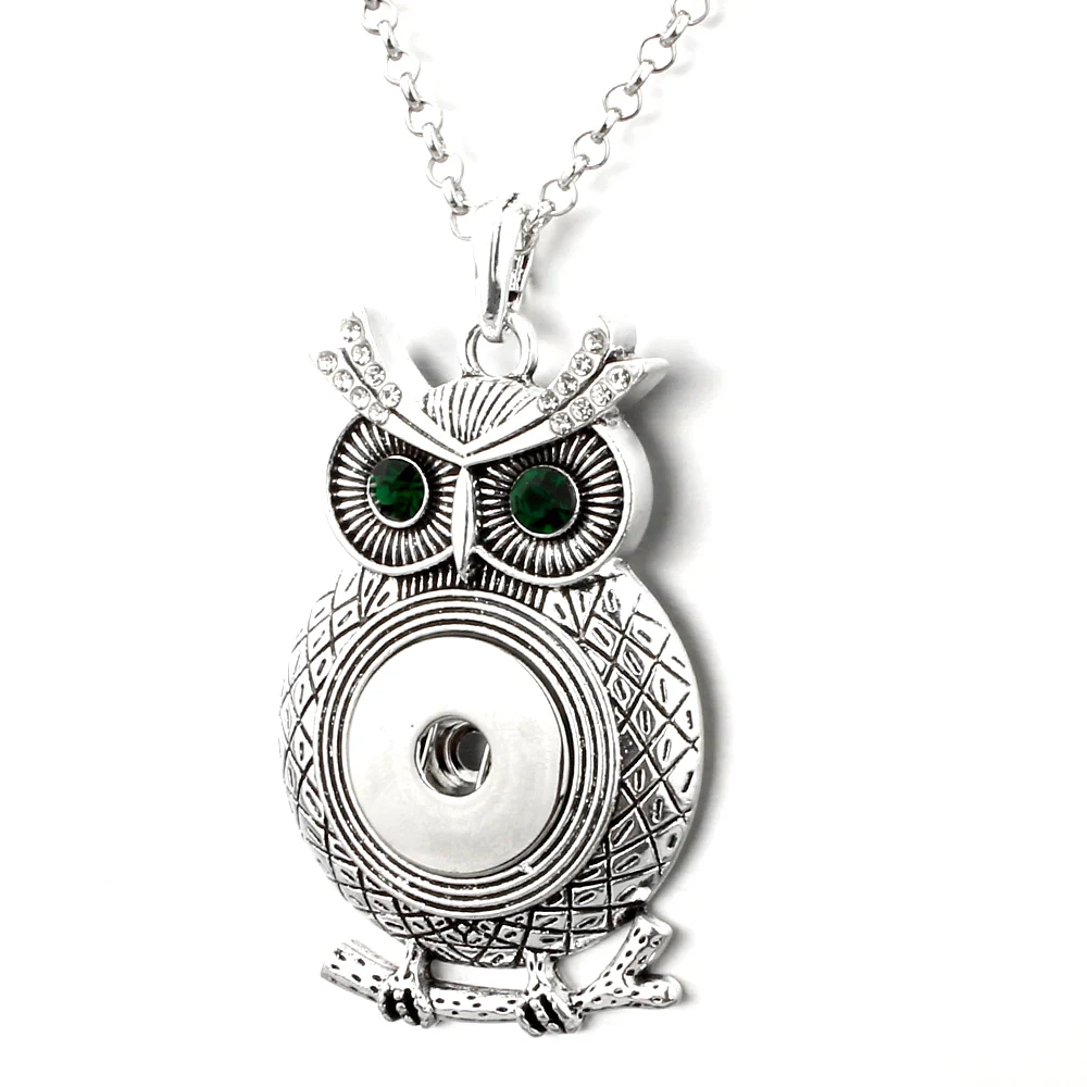Fashion Owl Metal Snap Button Necklace Rhinestone Geometric Pendant DIY Matching 18mm Buttons Necklaces Jewelry Women Girls | Украшения и