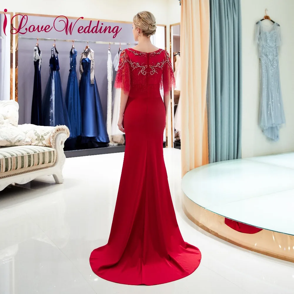 ILoveWedding овальным воротником тяжелый с бисером темно-синее спандекс Русалка