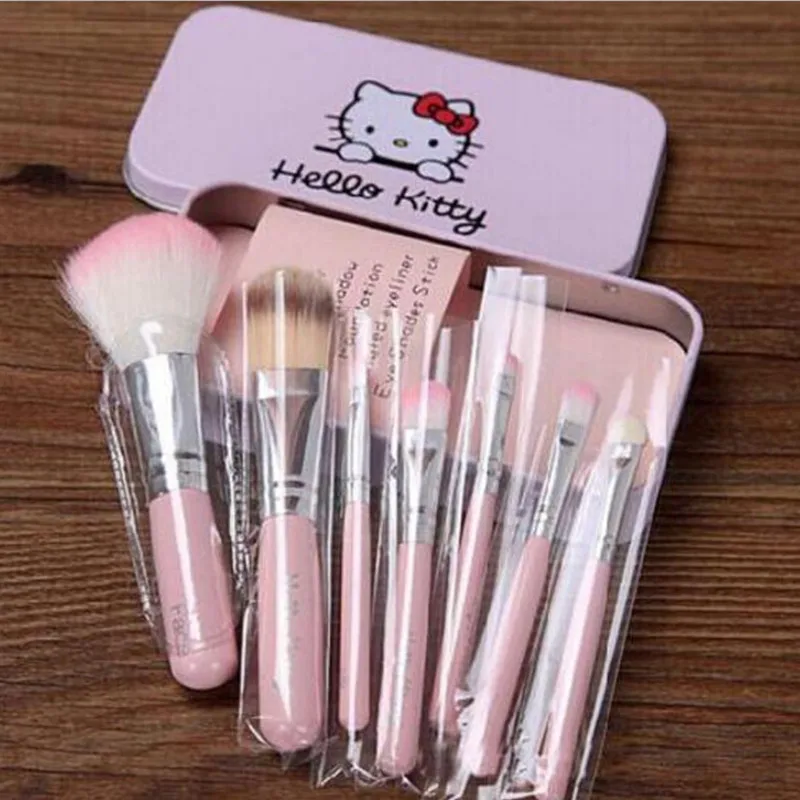 1 комплект рисунок «Hello Kitty» розового и черного цвета 7 шт./компл. мини кисти для макияжа, набор косметики, набор de pinceis де maquiagem набор кистей для макияжа с металлической коробкой