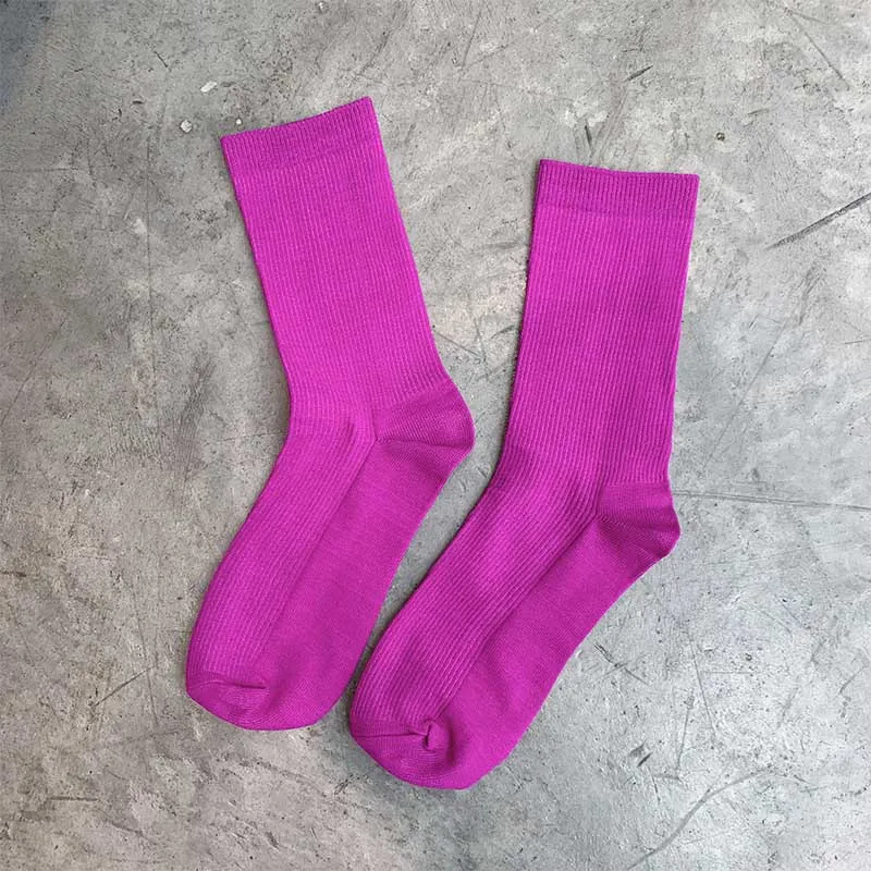 [COSPLACOOL] яркие цветные женские носки в Корейском стиле Harajuku, простые повседневные хлопковые яркие однотонные носки, Chaussette Femme - Цвет: 1