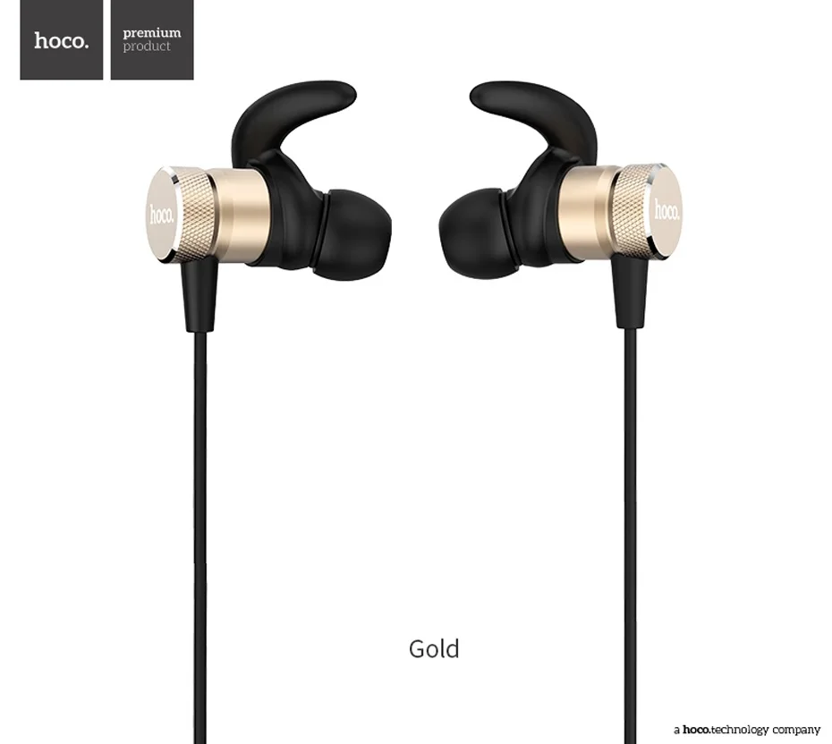 Gold HOCO Магнитные Bluetooth Наушники для Телефона для Компьютера Беспроводные Наушники с Микрофоном для iPhone Xiaomi Samsung Стерео Наушники с Креплением в Ухе Блютуз Гарнитура для Айфона Самсунга Андроида Спорта Бега - Цвет: Gold