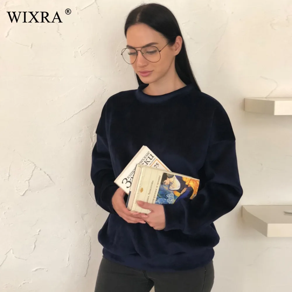 Wixra, базовая толстовка, весна, новая женская мода, бежевая толстовка с круглым вырезом, длинный рукав, Свободный пуловер, топы для женщин