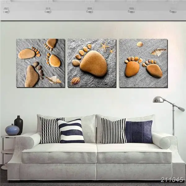 Новый современный принт Картина 3 панели прекрасные пески ступни камни холст