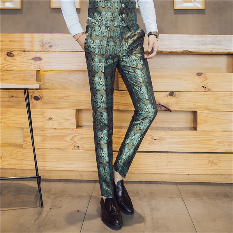 Жилет мужской с цветочным рисунком жилет и брюки приталенный силуэт Азиатские