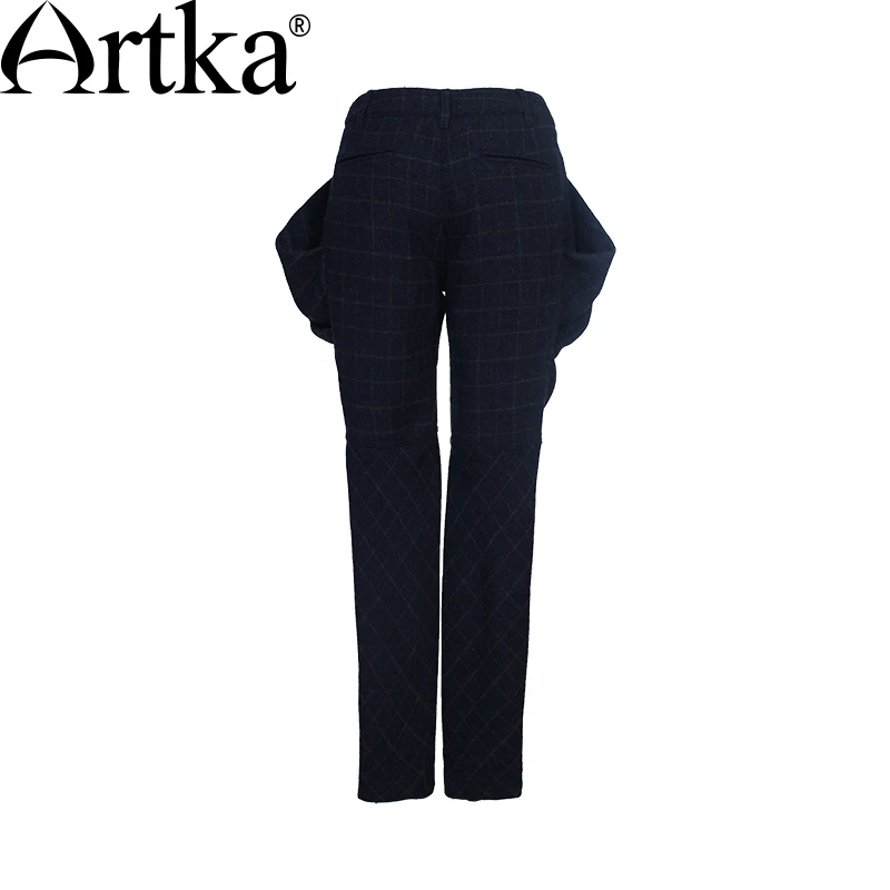 ARTKA женские весенние новые винтажные хлопковые Клетчатые Шерстяные Брюки