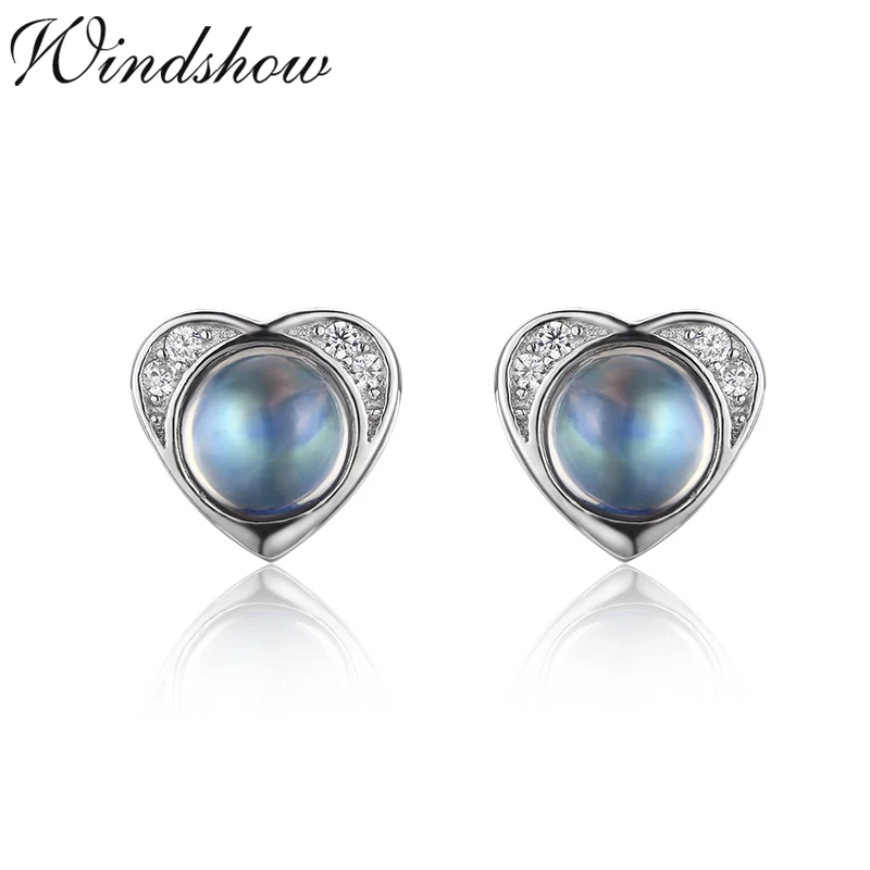 Серьги гвоздики из серебра 925 пробы с фианитом и лунным камнем|stud earrings|earrings forearrings