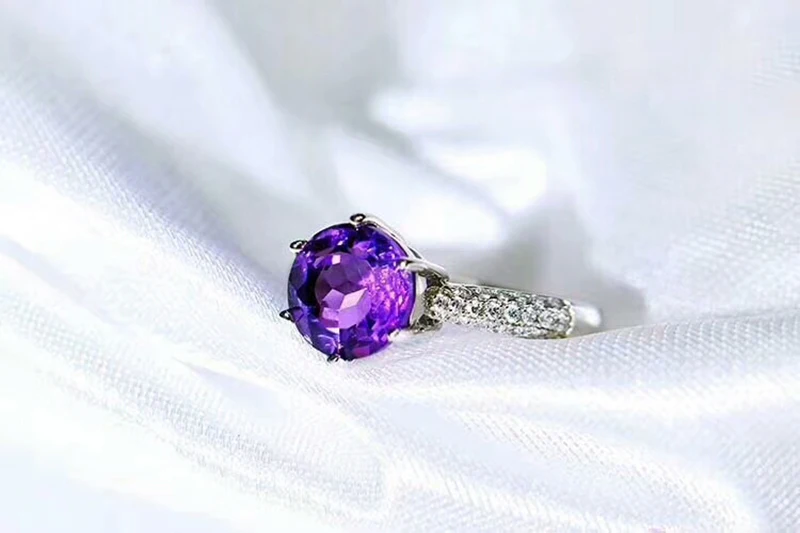 CoLife Jewelry Simple Design Silver Gemstone Ring for Party 6mm Natural Amethyst Ring 925 Silver Amethyst Jewelry
