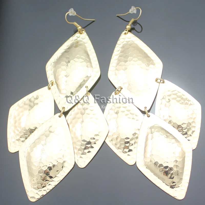 Art Deco Gold Textured Snake Puffy Rhombus Ethnic Big Dangle Earrings Gift Jewelry New | Украшения и аксессуары