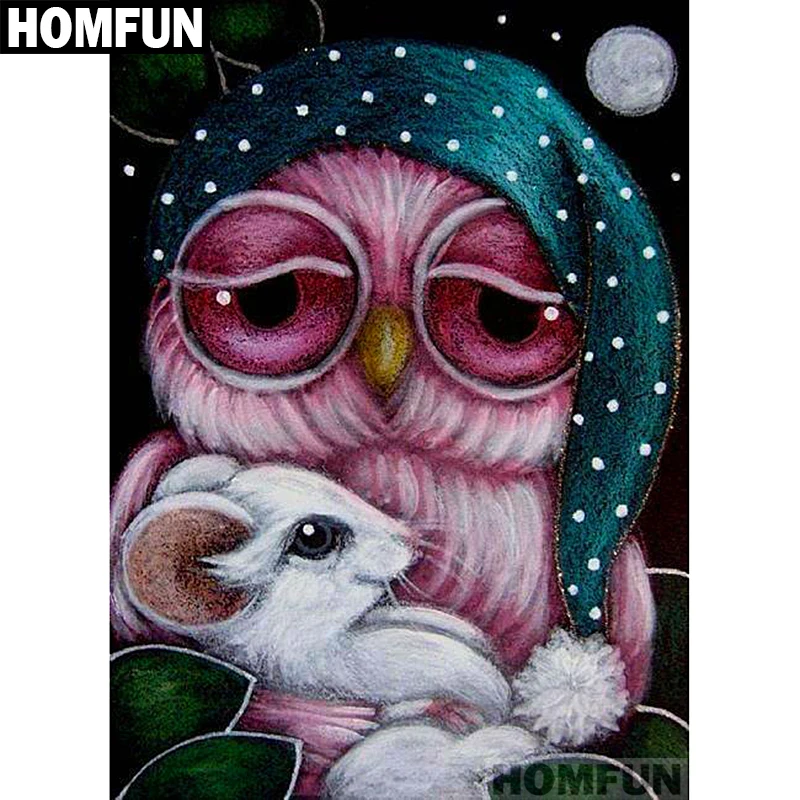Алмазная живопись HOMFUN A01539 Сова и мышь полноразмерная/круглая вышивка крестиком 5D