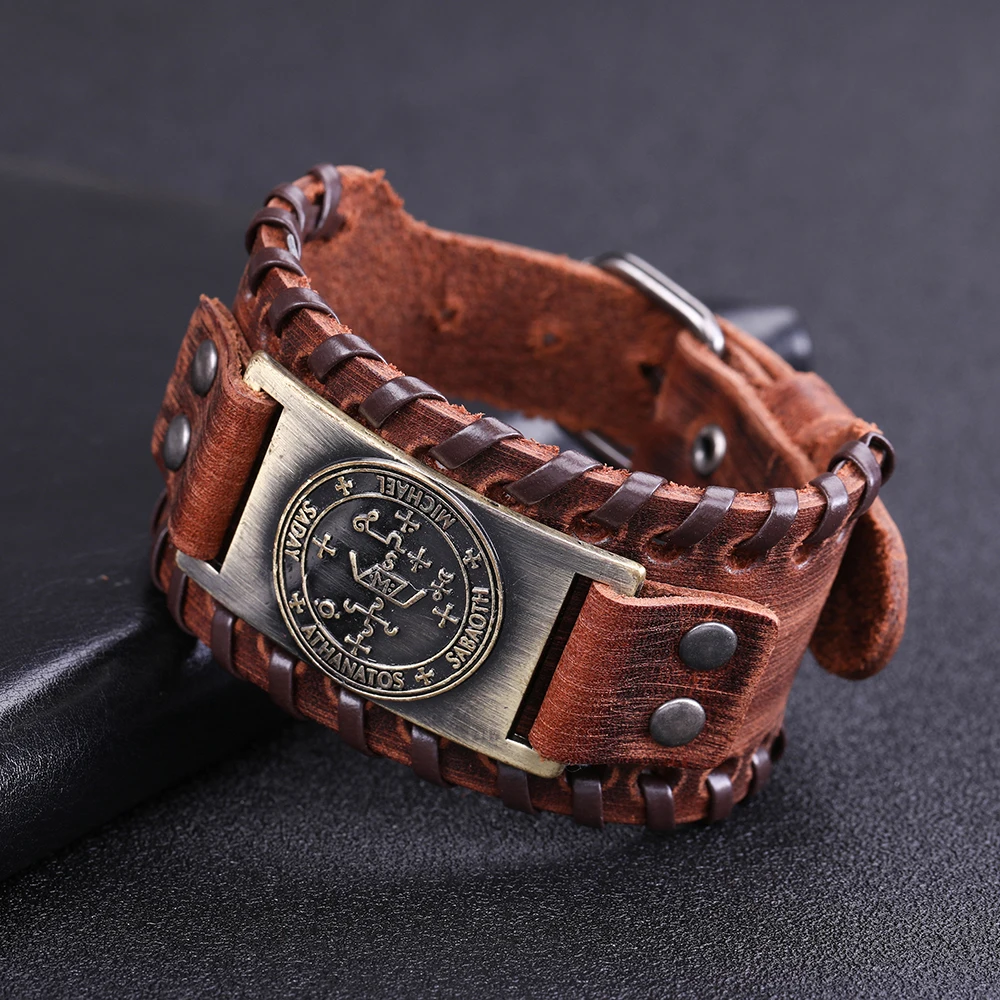 LIKGREAT Michael Archangel браслет для мужчин Pulseira Masculina языческий Амулет из натуральной кожи