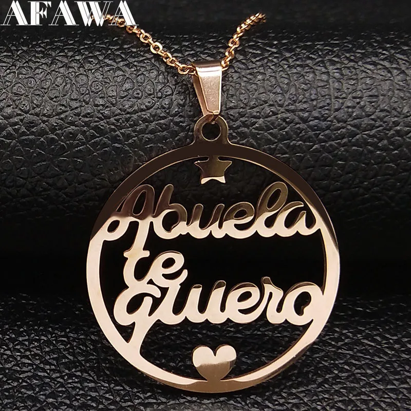 

2022 Family Abuela Te Quiero Stainless Steel Statement Necklaces Rose Gold Color Women Necklace Jewerly collier femme N189S01