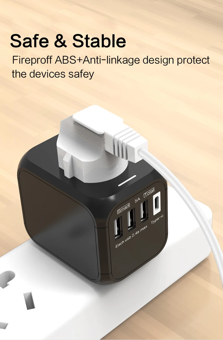 LINGCHEN дорожный адаптер Международный адаптер питания 5A 3 USB 1 type-C порт зарядное устройство AC адаптер питания для ЕС/Великобритании/Австралии/США
